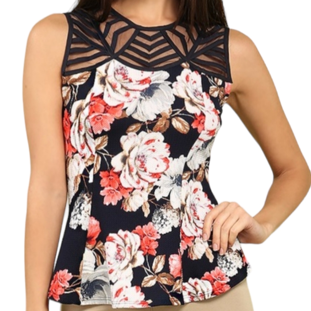 Mesh Floral Sleeveless Blouse